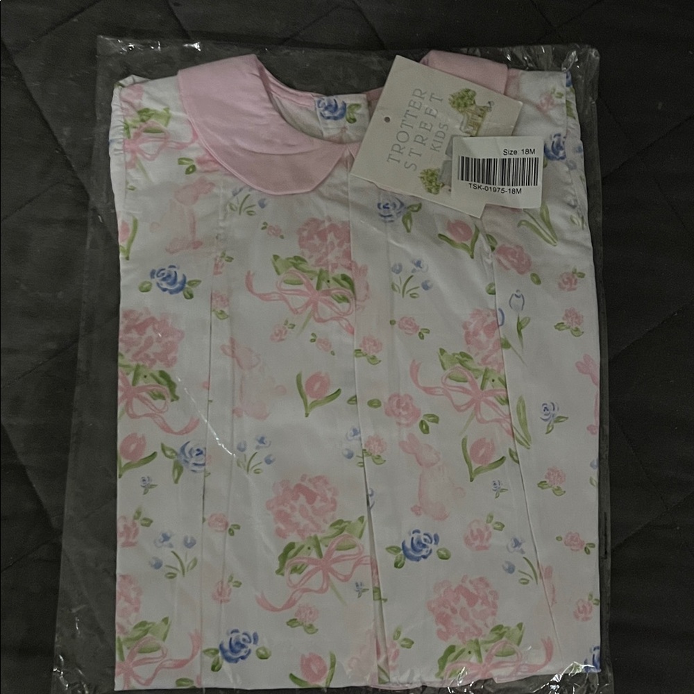 Trotters Pink and Green 2pc  Floral Kids Casual Dress